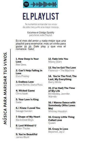 La winelist para maridar vinitos en modo amor