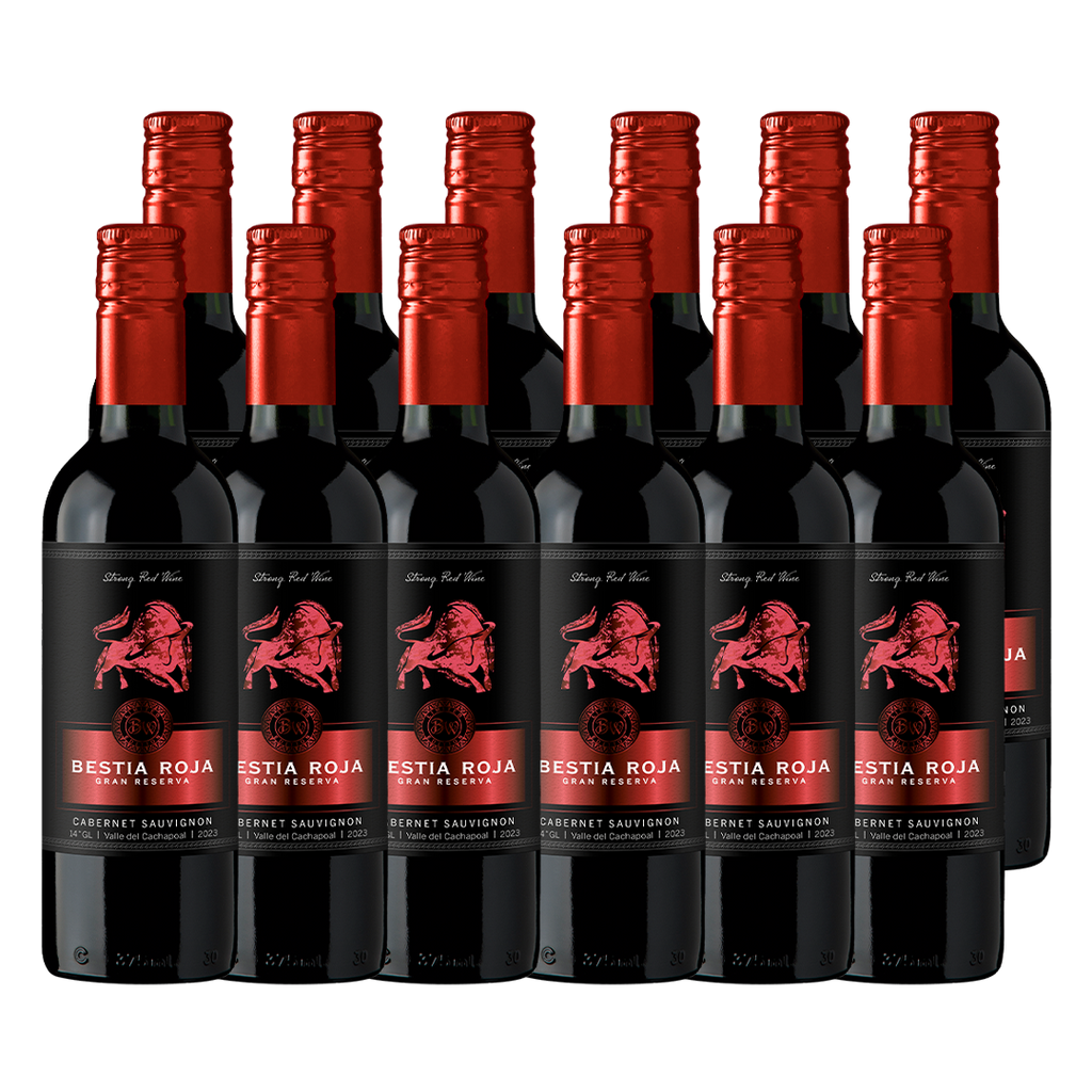 PACK 12  - VINO BESTIA ROJA GRAN RESERVA CABERNET SAUVIGNON 375 CC